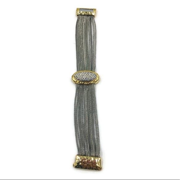 Designer Silver Cable Gold Crystals Chain Bracelet - Picture 3 of 6